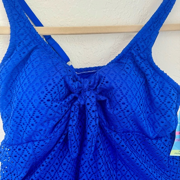 Swim Solutions 18W Swimdress Swimsuit Blue Tommy Control Beach One Piece Crochet - Picture 2 of 6